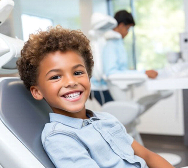 happy little boy in dental treatment chair