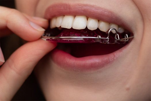 Woman putting in a retainer